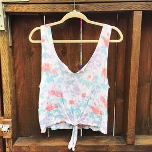 UO Kimchi Blue Floral Print Front-Tie Crop Top